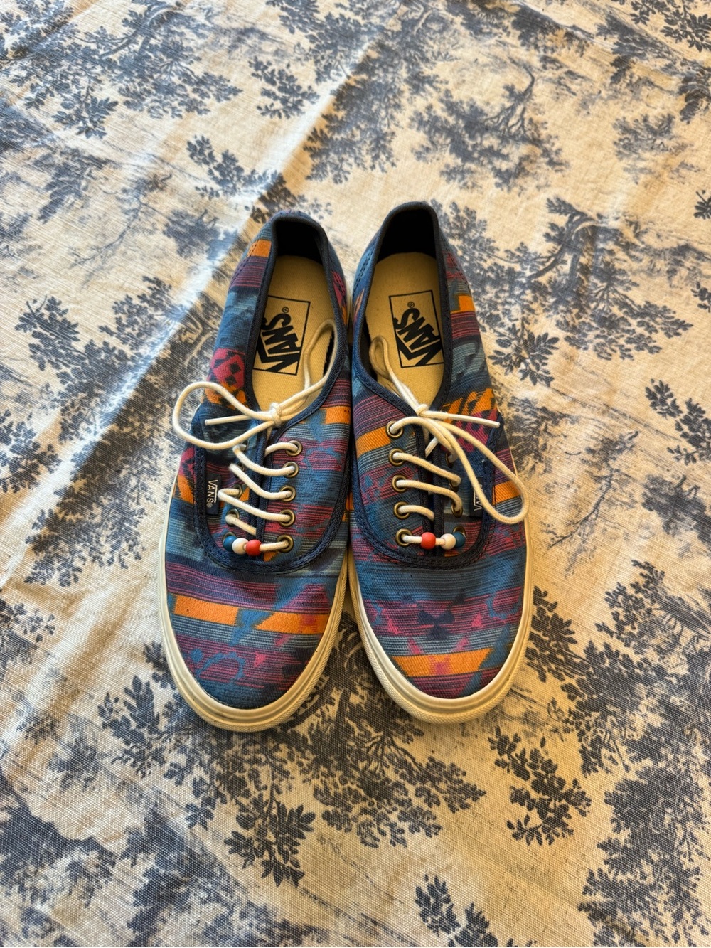 Vans Low-Top Canvas Sneakers in Navy, Teal, Orange and Pink Aztec Print